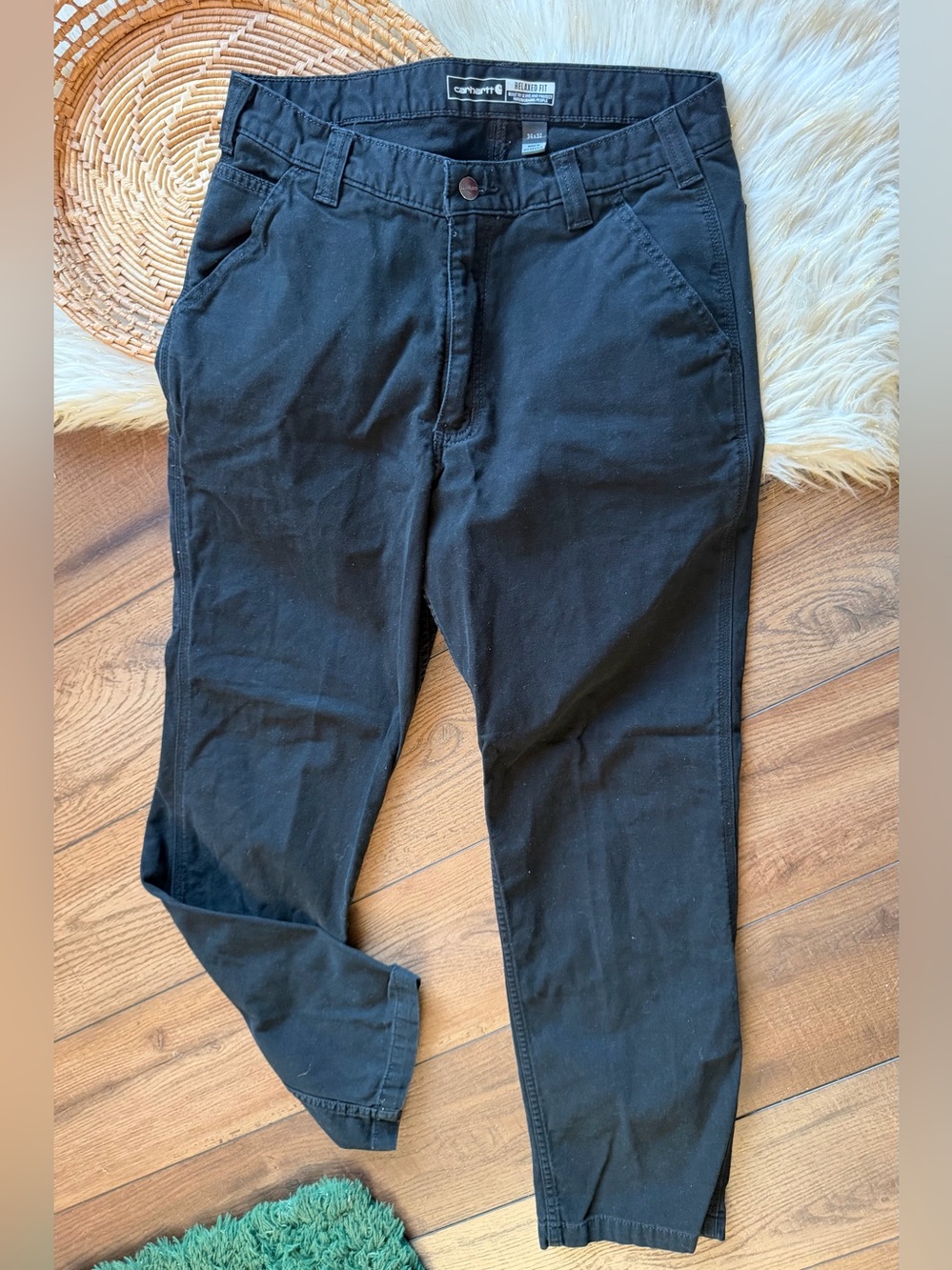 Carhartt Black Relaxed Fit Straight Leg Denim Jeans Size 34x32